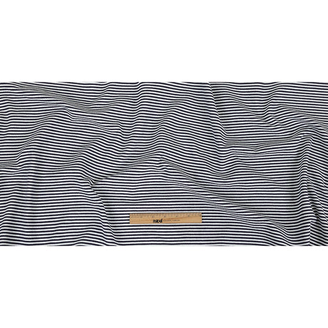 Parisian Night and White Candy Striped Stretch Cotton and Polyester Liverpool Knit