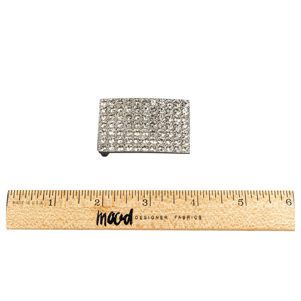 Vintage Crystal Rhinestone and Silver Rectangular Buckle - 1.125" x 2"