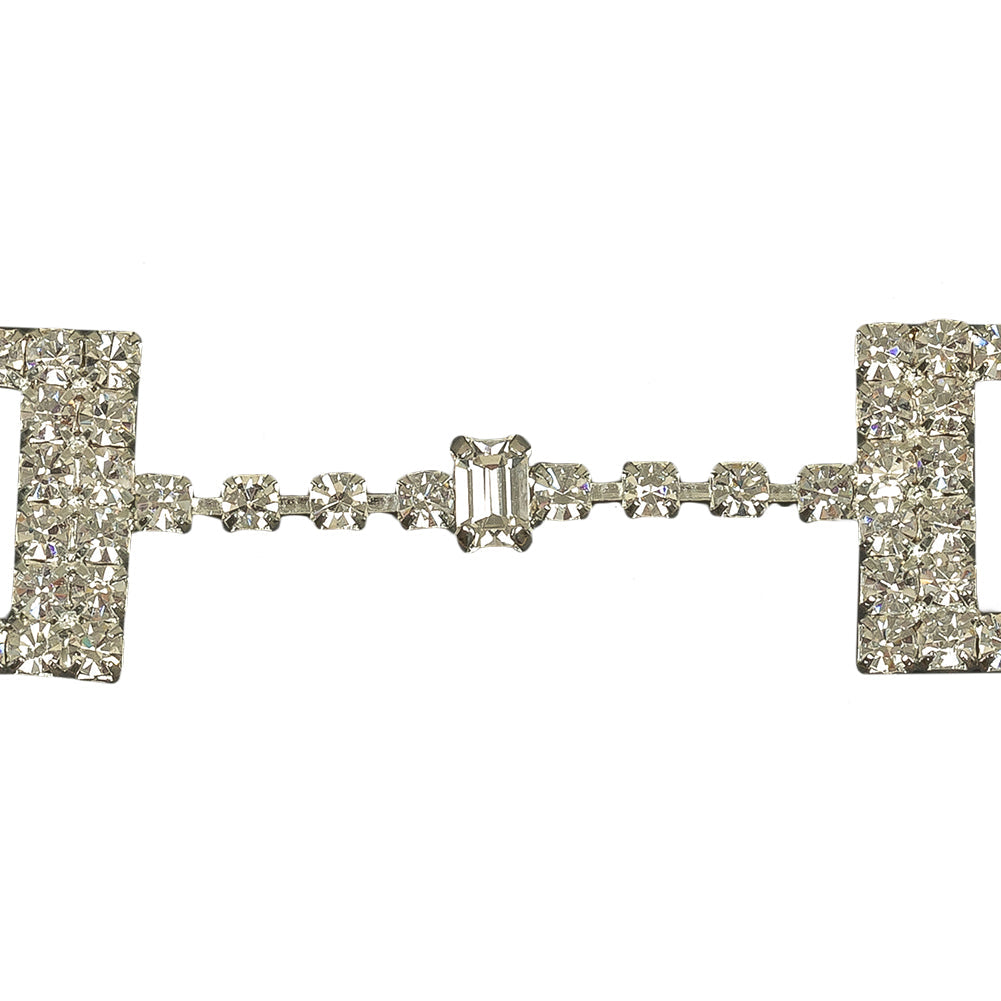 Vintage Czech Crystal Rhinestones and Silver Metal Dress Trim Ornament - 0.75" x 2.75"