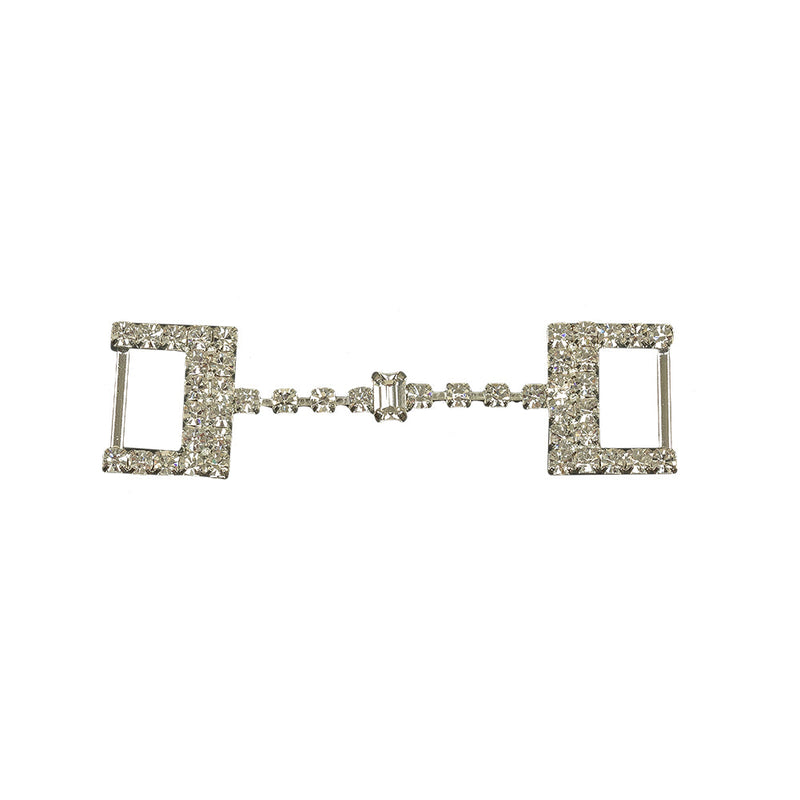 Vintage Czech Crystal Rhinestones and Silver Metal Dress Trim Ornament - 0.75" x 2.75"
