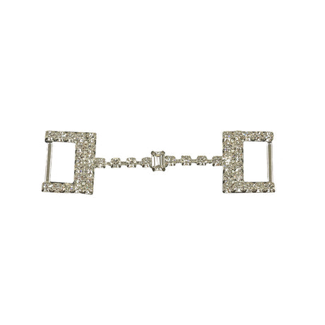 Vintage Czech Crystal Rhinestones and Silver Metal Dress Trim Ornament - 0.75" x 2.75"