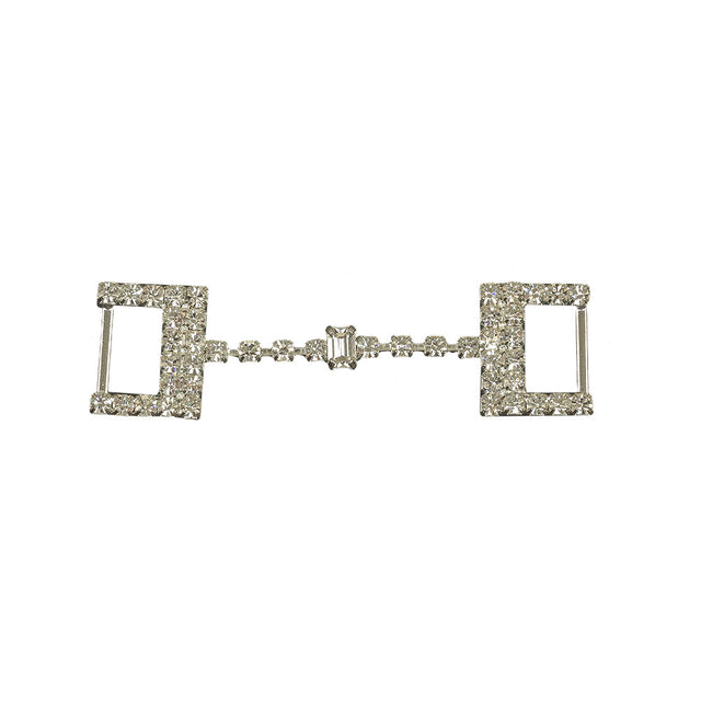 Vintage Czech Crystal Rhinestones and Silver Metal Dress Trim Ornament - 0.75" x 2.75"