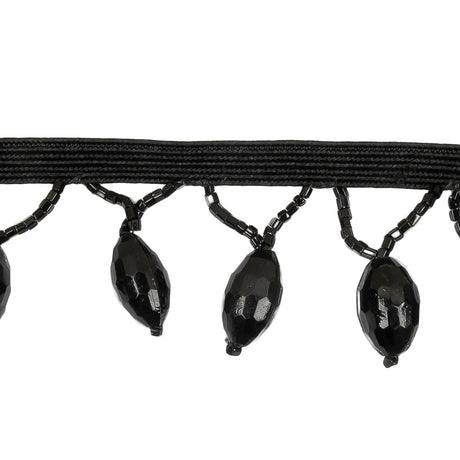 Vintage Black Faceted Lozenge and Seed Beaded Fringe - 1.25"