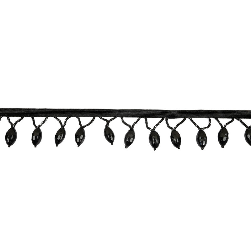 Vintage Black Faceted Lozenge and Seed Beaded Fringe - 1.25"