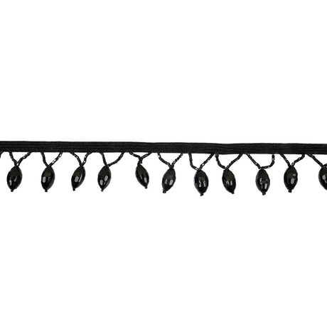 Vintage Black Faceted Lozenge and Seed Beaded Fringe - 1.25"