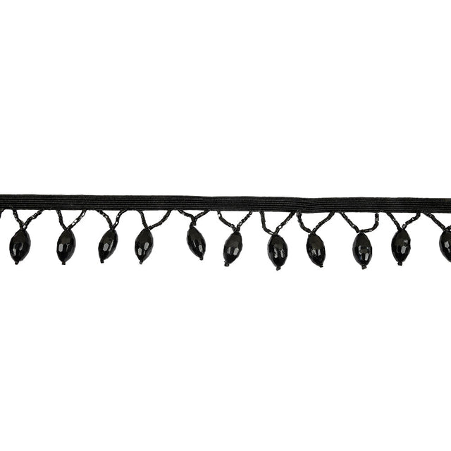 Vintage Black Faceted Lozenge and Seed Beaded Fringe - 1.25"