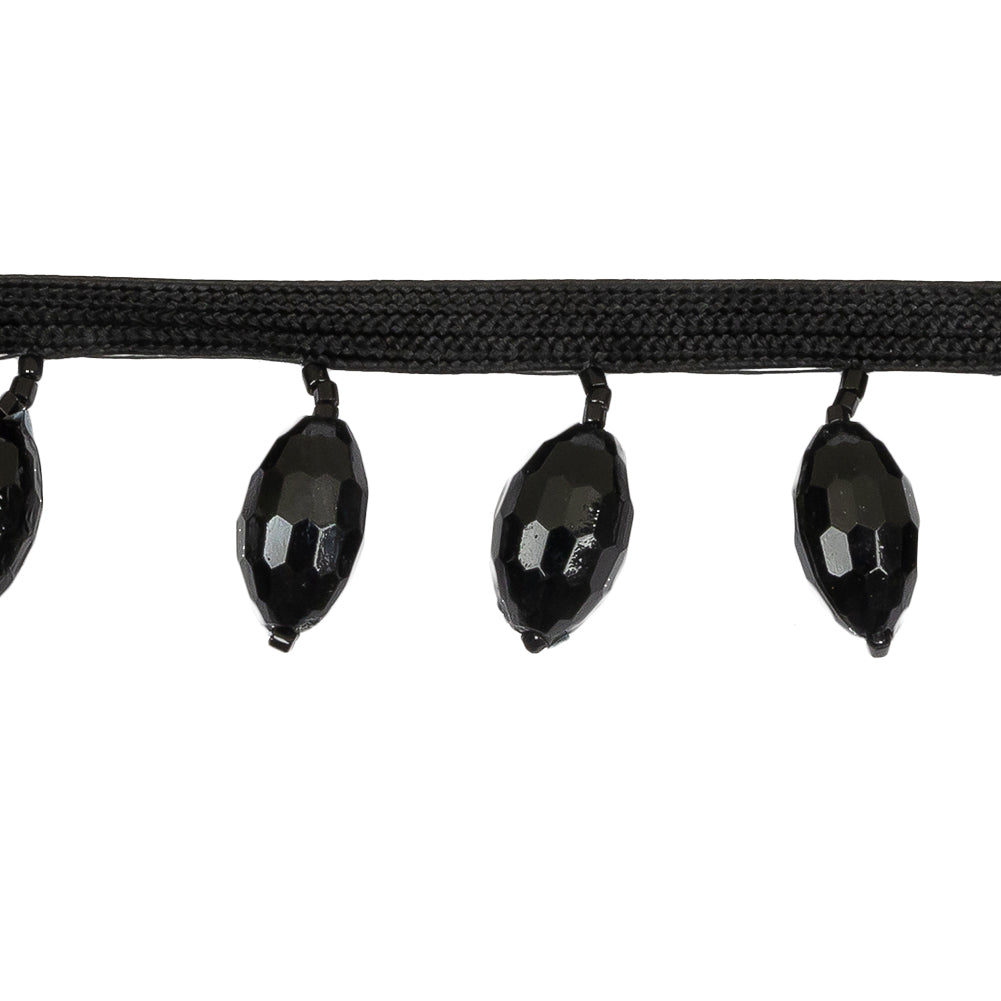 Vintage Black Oval Short Beaded Fringe - 1"