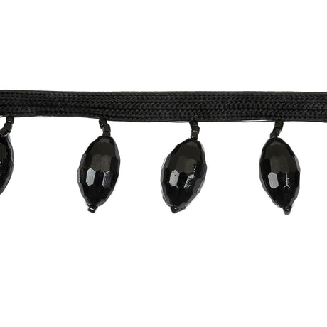 Vintage Black Oval Short Beaded Fringe - 1"