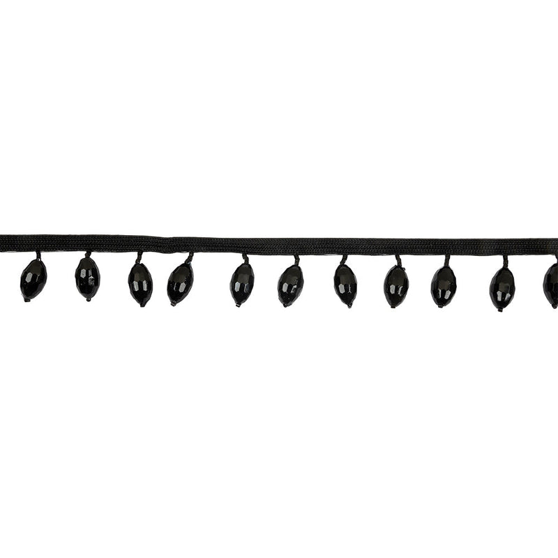 Vintage Black Oval Short Beaded Fringe - 1"