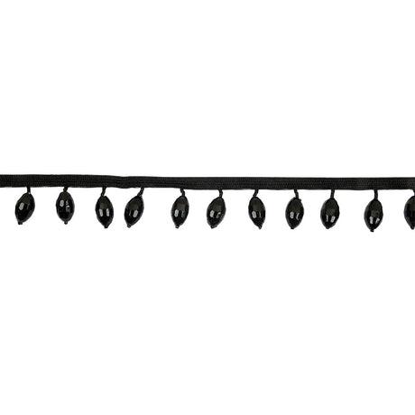 Vintage Black Oval Short Beaded Fringe - 1"