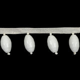 Vintage Chalk White Oval Short Beaded Fringe - 1"