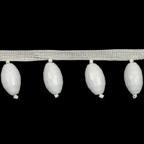 Vintage Chalk White Oval Short Beaded Fringe - 1"