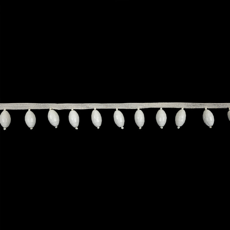 Vintage Chalk White Oval Short Beaded Fringe - 1"