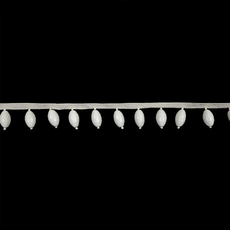 Vintage Chalk White Oval Short Beaded Fringe - 1"