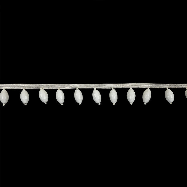 Vintage Chalk White Oval Short Beaded Fringe - 1"