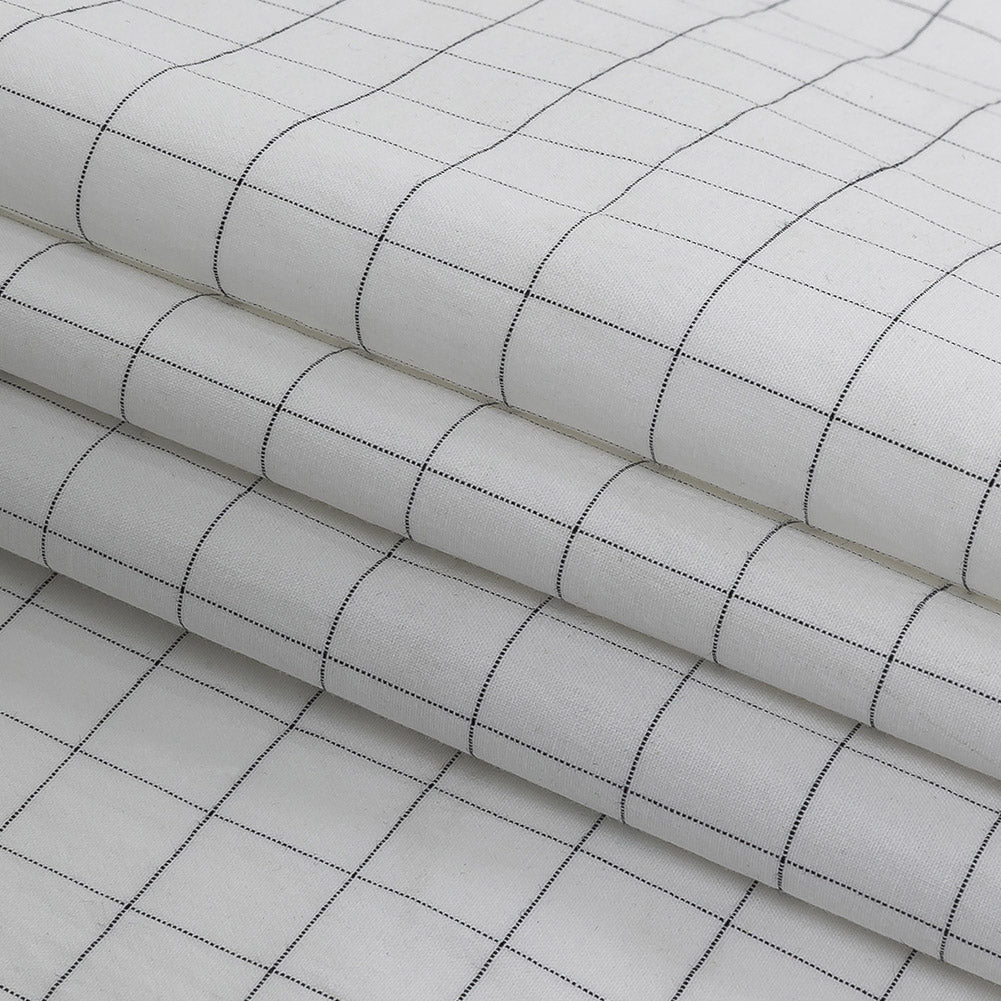 Italian White and Meteorite Gridded Checks Stretch Cotton Shirting