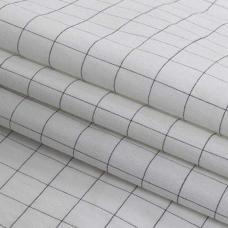 Italian White and Meteorite Gridded Checks Stretch Cotton Shirting