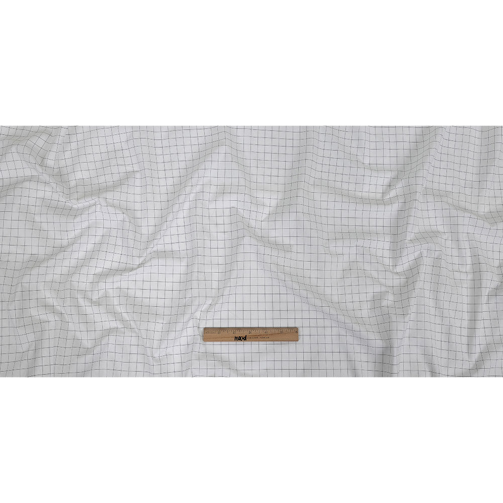 Italian White and Meteorite Gridded Checks Stretch Cotton Shirting