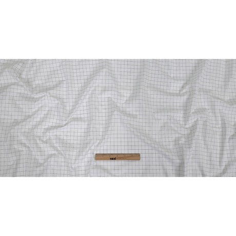 Italian White and Meteorite Gridded Checks Stretch Cotton Shirting