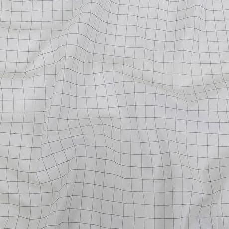 Italian White and Meteorite Gridded Checks Stretch Cotton Shirting