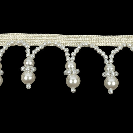 Vintage White and Faux Pearl Beaded Fringe Trim - 1.25"