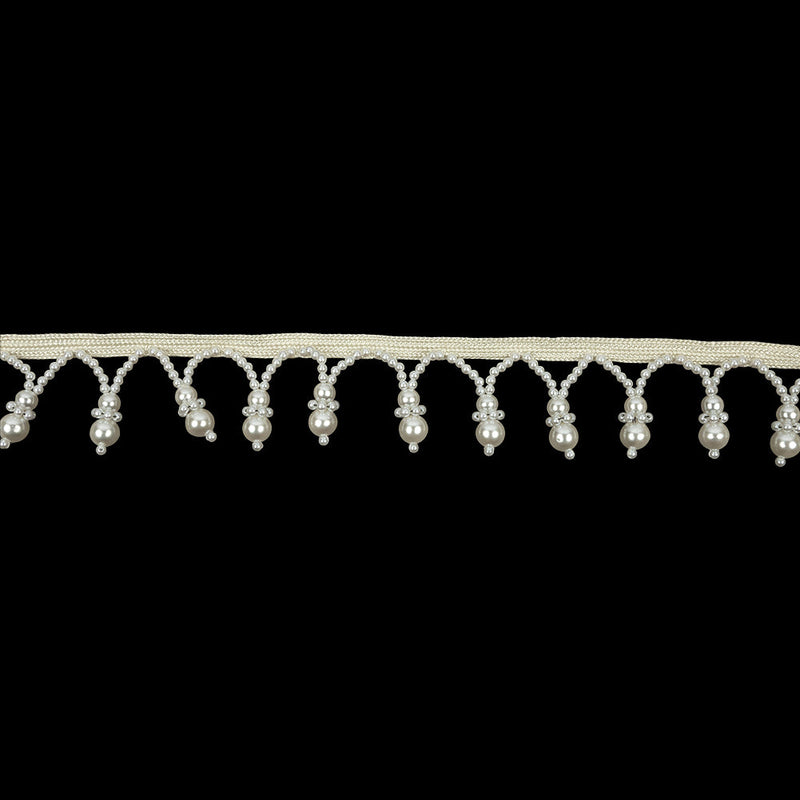 Vintage White and Faux Pearl Beaded Fringe Trim - 1.25"