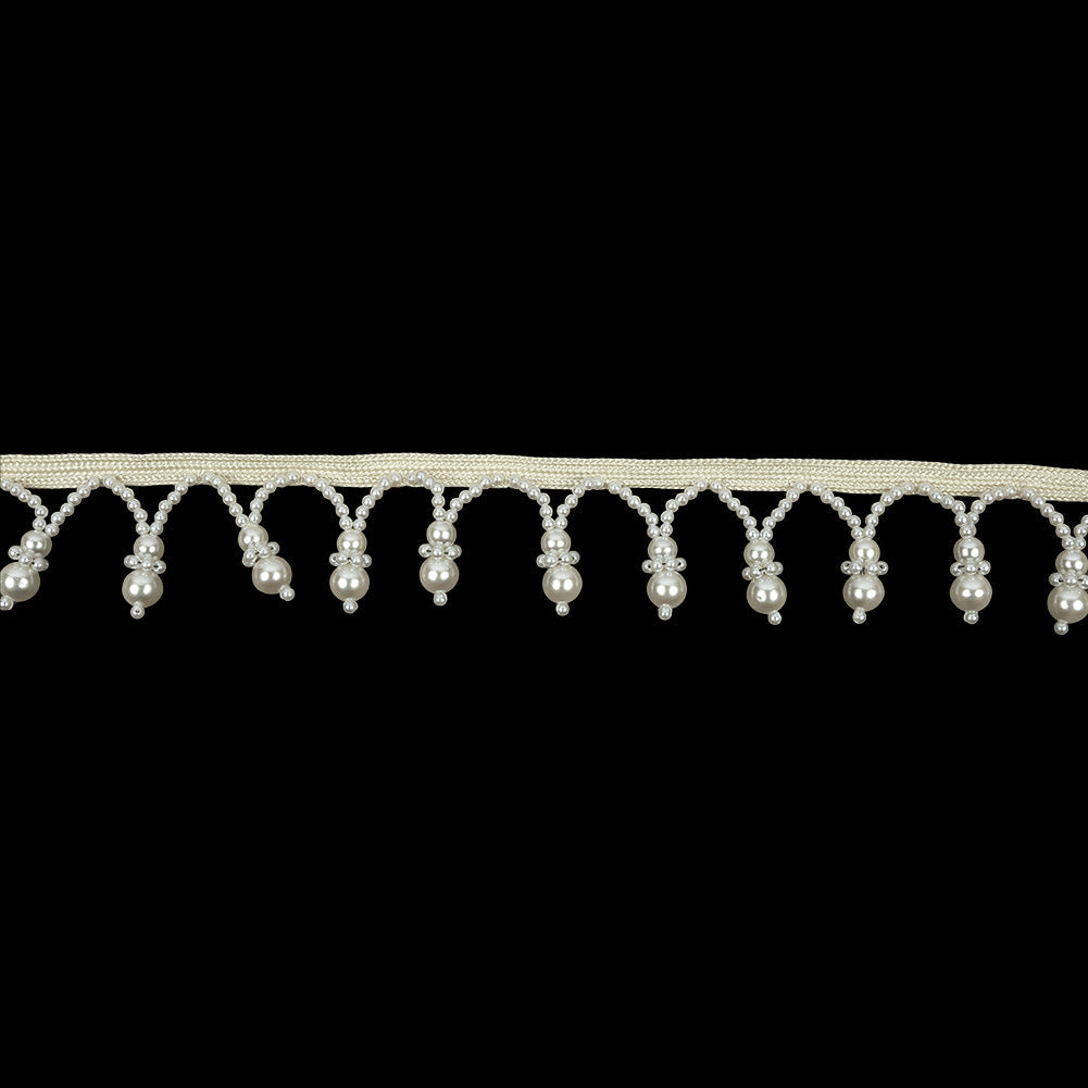 Vintage White and Faux Pearl Beaded Fringe Trim - 1.25"