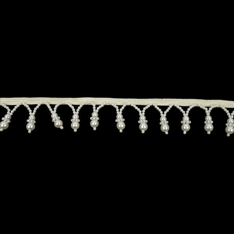 Vintage White and Faux Pearl Beaded Fringe Trim - 1.25"
