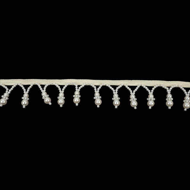 Vintage White and Faux Pearl Beaded Fringe Trim - 1.25"