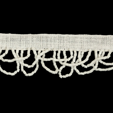 Vintage Chalk White Small Looped Bugle Beaded Fringe - 1.125"