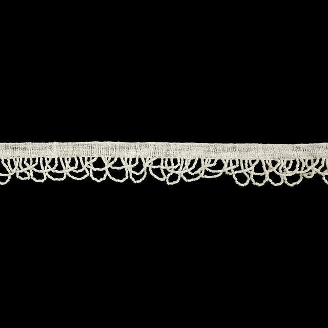 Vintage Chalk White Small Looped Bugle Beaded Fringe - 1.125"