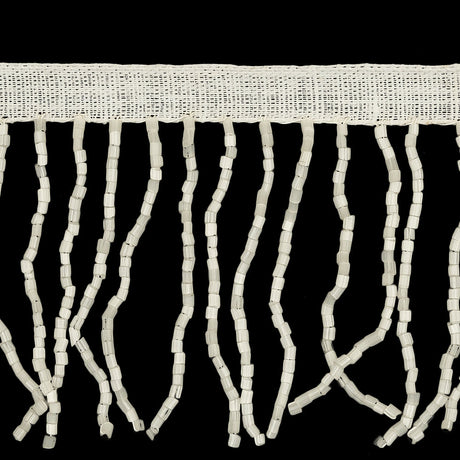 Vintage White Satin Chop Beaded Fringe - 2.5"