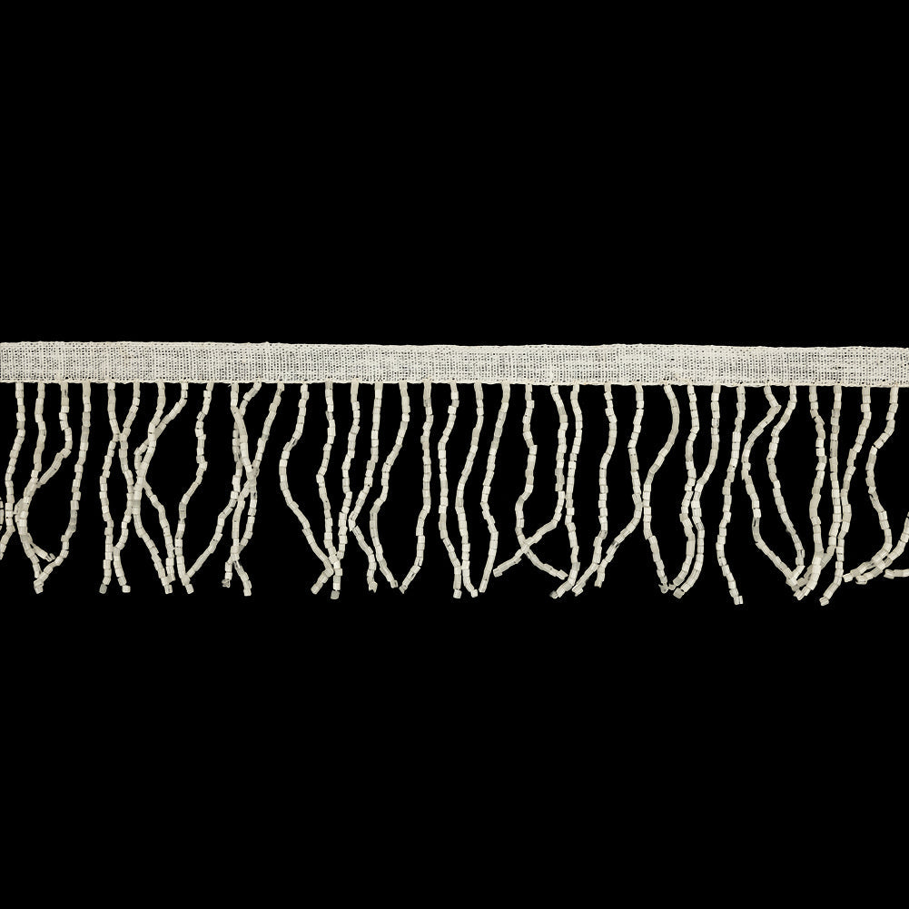 Vintage White Satin Chop Beaded Fringe - 2.5"