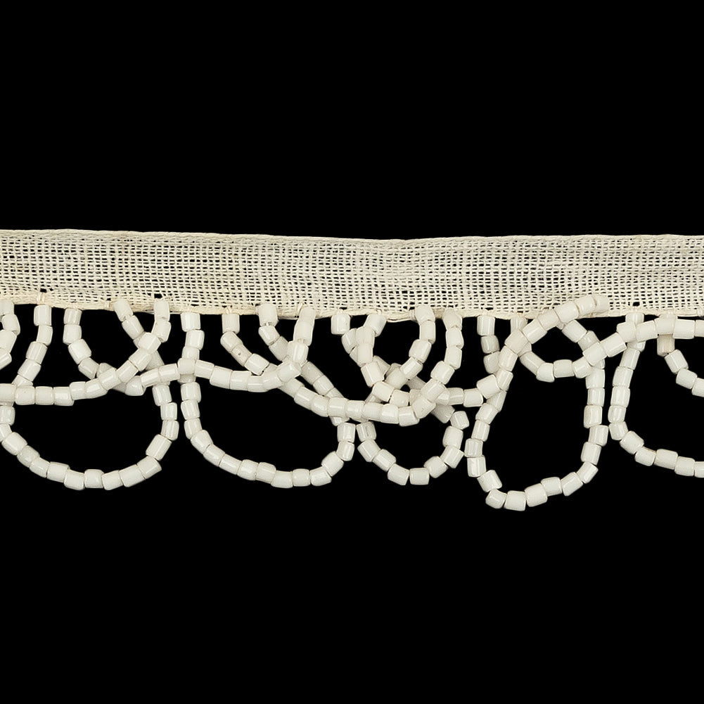 Vintage Chalk White Small Looped Bugle Beaded Fringe - 1"