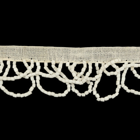 Vintage Chalk White Small Looped Bugle Beaded Fringe - 1"