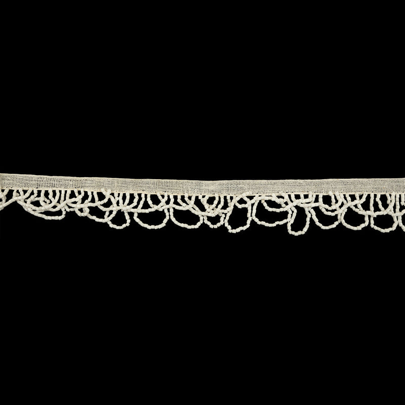Vintage Chalk White Small Looped Bugle Beaded Fringe - 1"