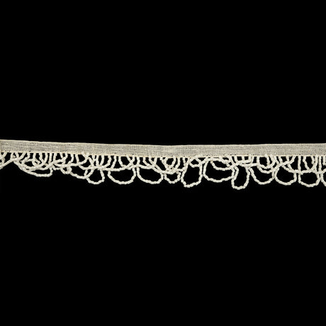 Vintage Chalk White Small Looped Bugle Beaded Fringe - 1"