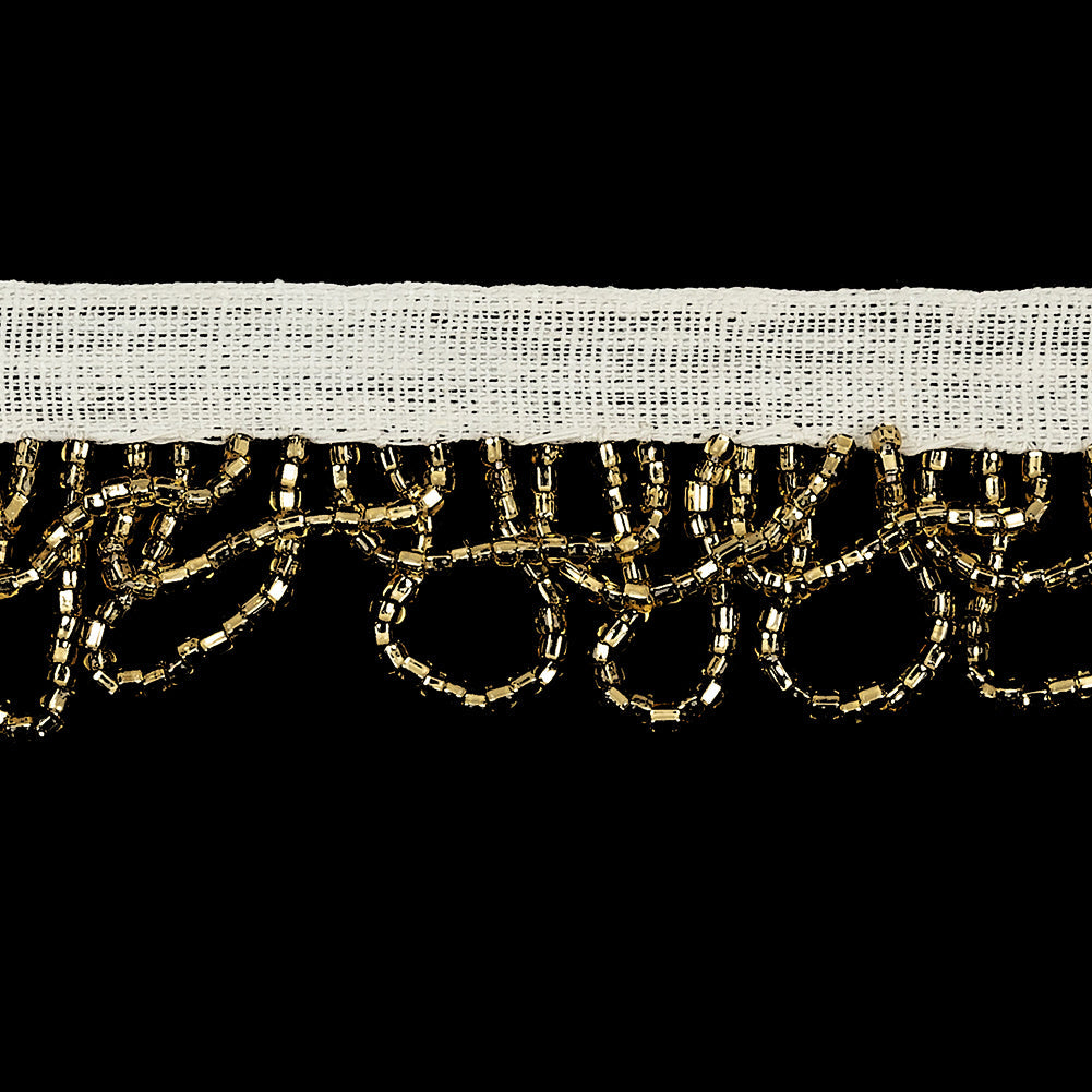 Vintage Gold Small Looped Bugle Beaded Fringe - 1"