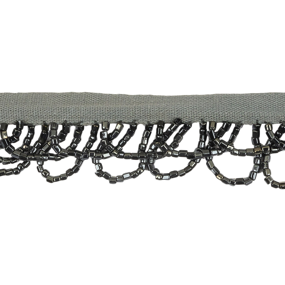 Vintage Gunmetal Small Looped Bugle Beaded Fringe - 1"