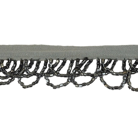 Vintage Gunmetal Small Looped Bugle Beaded Fringe - 1"
