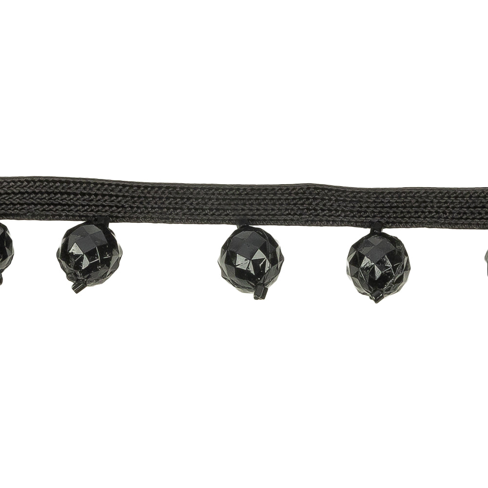 Vintage Black Faceted Beaded Fringe Trim - 0.75"