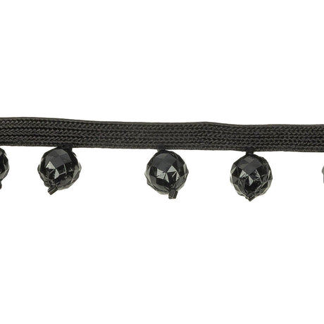 Vintage Black Faceted Beaded Fringe Trim - 0.75"
