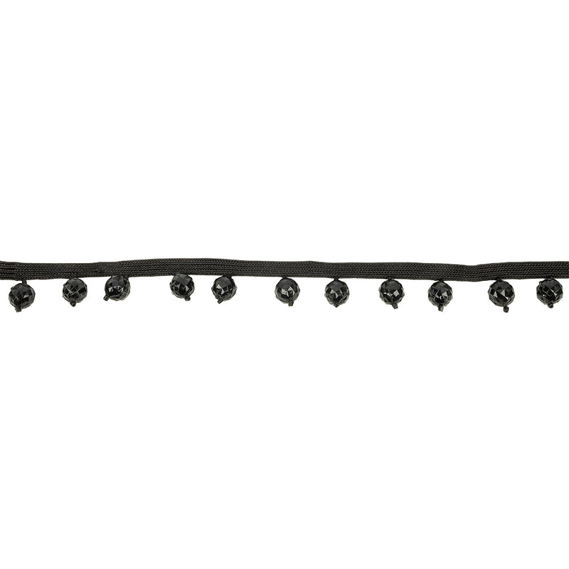 Vintage Black Faceted Beaded Fringe Trim - 0.75"