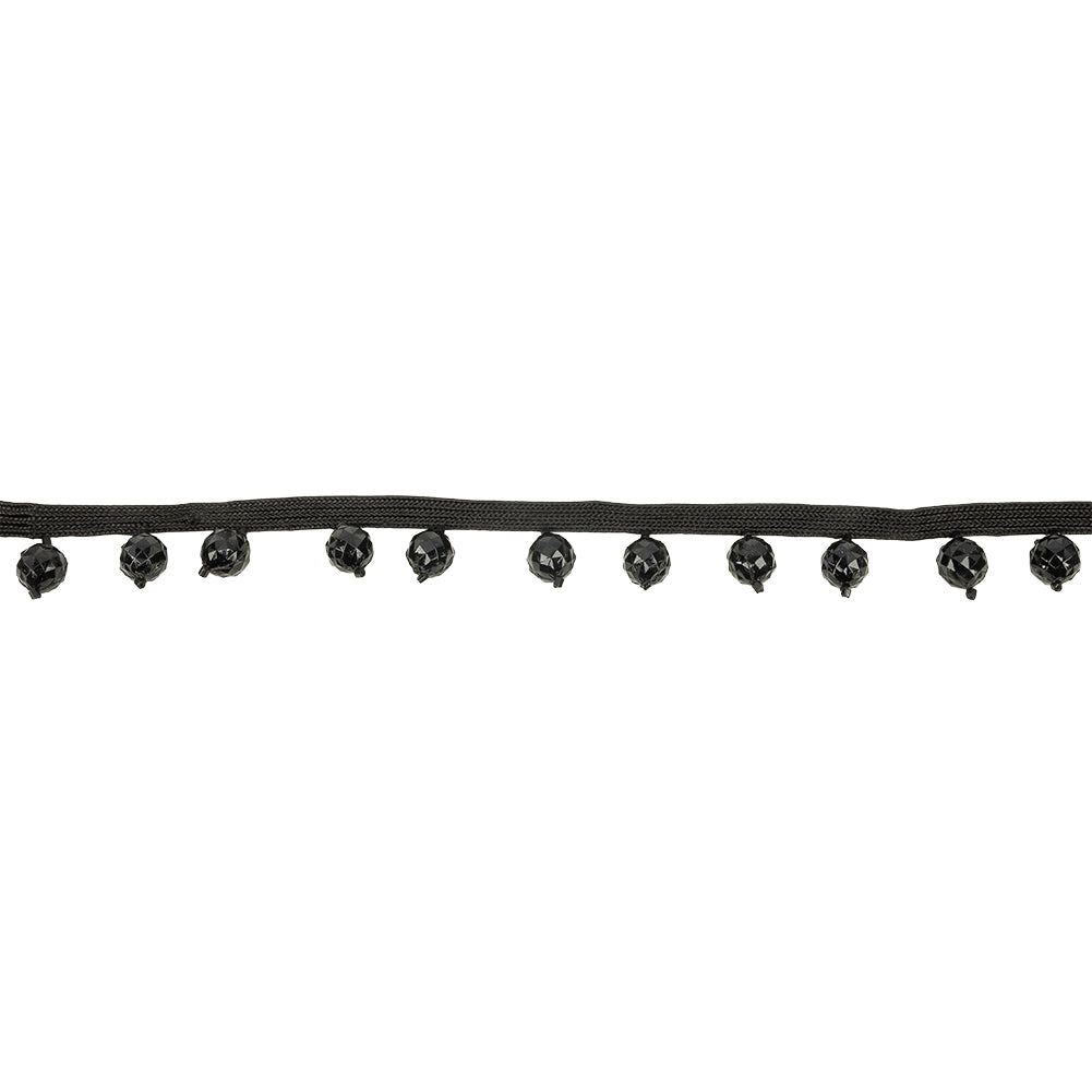 Vintage Black Faceted Beaded Fringe Trim - 0.75"