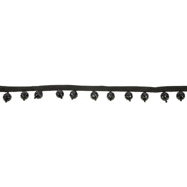 Vintage Black Faceted Beaded Fringe Trim - 0.75"