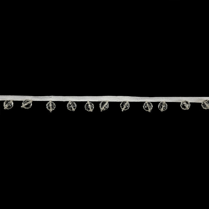 Vintage Crystal Faceted Round Beaded Fringe - 0.75"