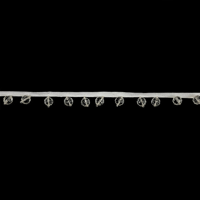 Vintage Crystal Faceted Round Beaded Fringe - 0.75"
