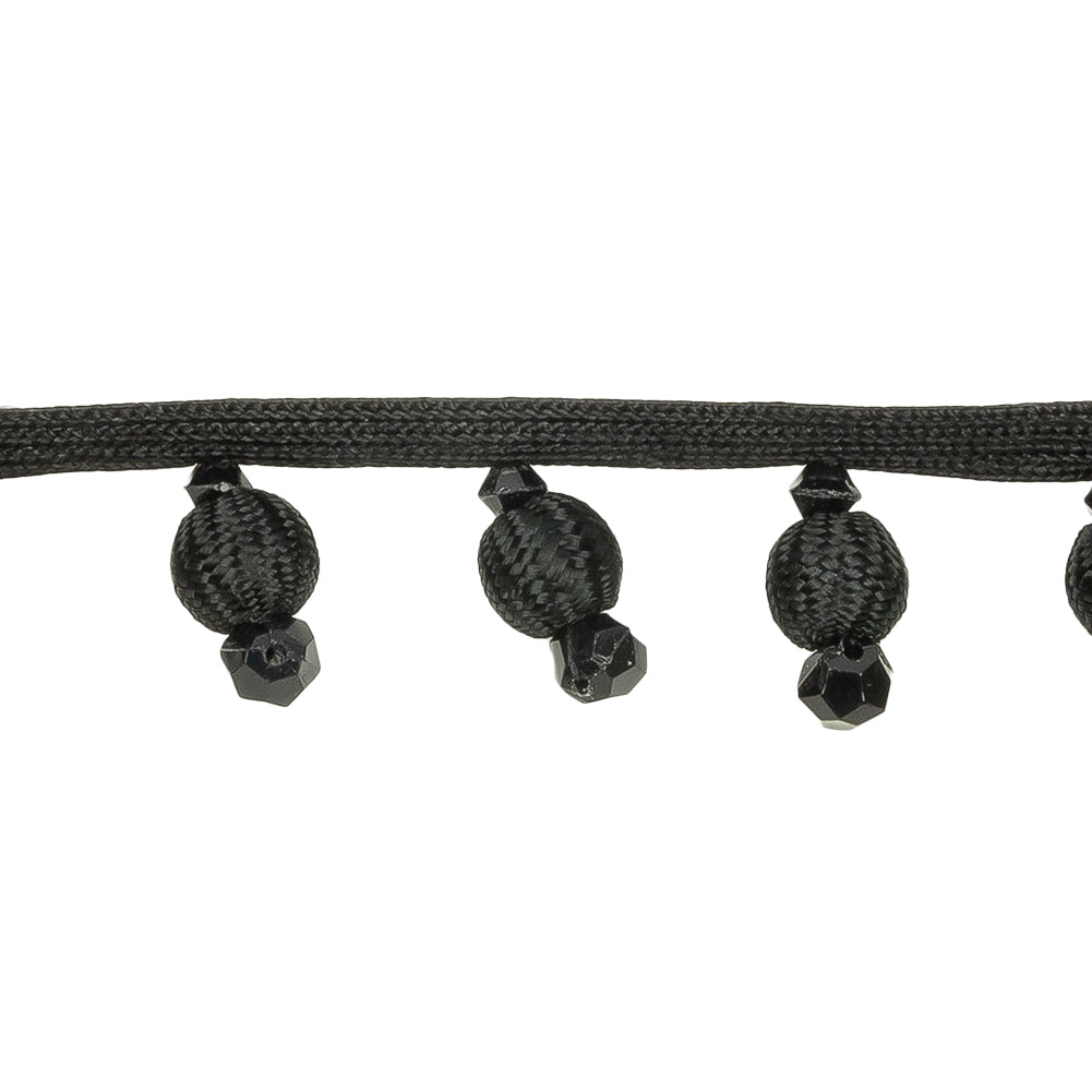 Vintage Black Covered Ball Beaded Fringe Trim - 0.875"