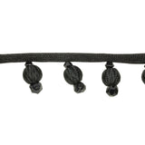 Vintage Black Covered Ball Beaded Fringe Trim - 0.875"