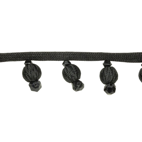Vintage Black Covered Ball Beaded Fringe Trim - 0.875"